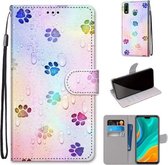 Voor Huawei Y8s Gekleurde Tekening Cross Textuur Horizontale Flip PU Lederen Case met Houder & Kaartsleuven & Portemonnee & Lanyard (Voetafdruk Waterdruppels)