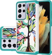 Voor Samsung Galaxy S21 Ultra 5G gekleurd tekeningpatroon PU + TPU beschermhoes (kleurrijke boom)