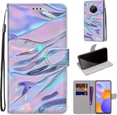 Voor Huawei Y9a Gekleurde Tekening Cross Textuur Horizontale Flip PU Lederen Case met Houder & Kaartsleuven & Portemonnee & Lanyard (Fluorescerende Watertextuur)