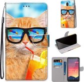 Voor Nokia C2 Gekleurde Tekening Cross Textuur Horizontale Flip PU Lederen Case met Houder & Kaartsleuven & Portemonnee & Lanyard (Kat Drinken Soda)