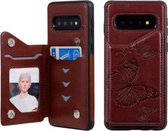 Voor Galaxy S10 Butterfly Embossing Pattern Schokbestendige beschermhoes met houder & kaartsleuven & fotolijst (bruin)