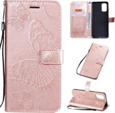 Voor Galaxy S20 Ultra Pressed Printing Butterfly Pattern Horizontale Flip PU Leather Case met houder & kaartsleuven & portemonnee & Lanyard (Rose Gold)