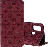 Voor Samsung Galaxy M30s / M21 Lucky Flowers Embossing Pattern Magnetische Horizontale Flip Leather Case met houder & kaartsleuven (wijnrood)