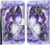Voor Samsung Galaxy S10e Gekleurde Tekening Patroon Horizontale Flip Leren Case met Houder & Kaartsleuven & Portemonnee (Paarse Bloem Vlinder)