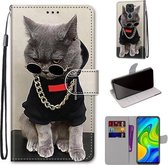 Voor Xiaomi Redmi Note 9 / 10X 4G Gekleurde tekening Cross Texture Horizontale Flip PU lederen tas met houder & kaartsleuven & portemonnee & lanyard (Golden Chain Grey Cat)
