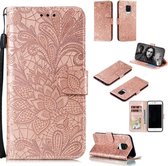 Voor Xiaomi Redmi Note 9 Pro Max Lace Flower Embossing Pattern Horizontale Flip Leather Case, met houder & kaartsleuven & portemonnee & fotolijst & Lanyard (Rose Gold)