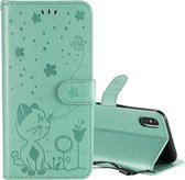 Voor iPhone X / XS Cat Bee Embossing Pattern Schokbestendige horizontale flip lederen tas met houder & kaartsleuven & portemonnee (groen)