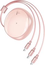 3 in 1 8-pins + micro-USB + USB-C / Type-C creatieve telescopische datakabel Snelle oplaadkabel, kabellengte: 1 m (Snow Cherry Pink)