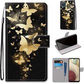 Voor Samsung Galaxy A12 / M12 Gekleurde tekening Cross Texture Horizontale Flip PU lederen tas met houder & kaartsleuven & portemonnee & lanyard (Golden Butterfly Group)