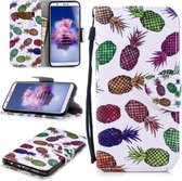 Voor Huawei Enjoy 7s Gekleurd tekeningpatroon Horizontaal Flip TPU + PU lederen hoesje met houder & kaartsleuven & portemonnee & lanyard (gekleurde ananas)
