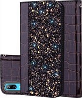 Krokodiltextuur Glitterpoeder Horizontale lederen flip-hoes voor Huawei Honor 8C / Enjoy 9 / Y7 Pro (2019) / Y7 Prime (2019) / Y7 (2019), met kaartsleuven en houder (zwart)