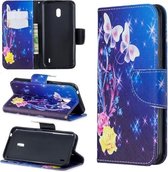 Gekleurde tekening patroon horizontale flip lederen tas met houder & kaartsleuven & portemonnee voor Nokia 2.2 (gele bloem vlinder)