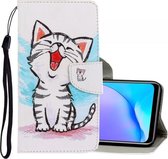 Voor Vivo Y17 / Y12 / Y15 3D Gekleurde Tekening Horizontale Flip PU Lederen Case met Houder & Kaartsleuven & Portemonnee (Rode Mond Kat)