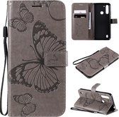 Voor Motorola Moto G8 Power Lite 3D Vlinders Embossing Patroon Horizontale Flip Leren Case met Houder & Kaartsleuf & Portemonnee (Grijs)