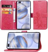 Voor Huawei Honor 30 Pro / 30 Pro + Lucky Clover Pressed Flowers Pattern Leather Case met houder & kaartsleuven & portemonnee & draagriem (Rose)