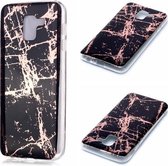 Voor Galaxy J6 (2018) Plating Marble Pattern Soft TPU beschermhoes (zwart goud)