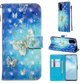 Voor Galaxy S20 + 3D schilderij horizontale flip lederen tas met houder & kaartsleuf & portemonnee & lanyard (gouden vlinder)
