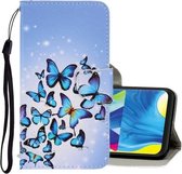 Voor Galaxy A10 / M10 3D gekleurde tekening horizontale flip PU lederen tas met houder & kaartsleuven & portemonnee (meerdere vlinders)