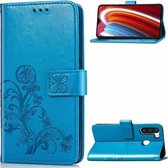 Voor Galaxy A21 Lucky Clover Pressed Flowers Pattern Leather Case met houder & kaartsleuven & portemonnee & draagriem (blauw)