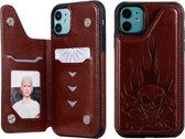 Voor iPhone 11 Skull Head Embossing Pattern Schokbestendige beschermhoes met houder & kaartsleuven en portemonnee (bruin)