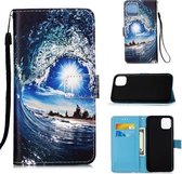 Voor iPhone 12 mini Painted Flat Texture Leather Case met Lanyard & Card Slot & Wallet & Holder (Waves Sun)