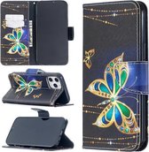 Voor iPhone 12 Pro Max Gekleurd tekeningpatroon Horizontaal lederen flip-hoesje met houder & kaartsleuven en portemonnee (grote vlinder)