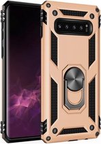 Sergeant Armor Shockproof TPU + PC beschermhoes voor Galaxy S10 Plus, met 360 graden rotatiehouder (goud)