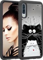 Gekleurd tekenpatroon PC + TPU beschermhoes voor Galaxy A50 (zwart-witte katten)