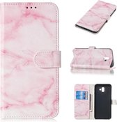 Gekleurde tekening marmerpatroon horizontale flip PU lederen tas met houder & kaartsleuven & portemonnee voor Galaxy J6 + (roze)