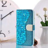 Laser Glitter Poeder Bijpassende Krokodil Textuur Horizontale Flip Leren Case voor Galaxy A40, met Kaartsleuven & Houder (Blauw)