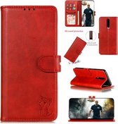 Voor OPPO F11 reliëf Happy Cat-patroon Horizontale flip lederen tas met houder & kaartsleuven en portemonnee (rood)