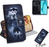 Voor Huawei P40 Lite 3D Gekleurde Tekening Horizontale Flip Leren Case met Houder & Kaartsleuf & Portemonnee (Wolf en Hond)