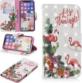 3D Gekleurde Tekening Patroon Horizontale Leren Flip Case voor iPhone X & XS, met Houder & Kaartsleuven & Portemonnee (Engelse Flamingo)