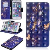 Horizontaal lederen flip-hoesje in 3D-kleurentekening voor iPhone 6 Plus en 6s Plus, met houder en kaartsleuven en portemonnee (paarse vlinder)