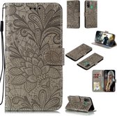 Voor Huawei P Smart 2020 Kant Bloem Embossing Patroon Horizontale Flip Leren Hoes, met Houder & Kaartsleuven & Portemonnee & Fotolijst & Lanyard (Grijs)