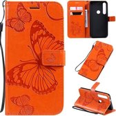 Voor Motorola G8 Plus Geperst Afdrukken Vlinderpatroon Horizontale Flip PU-lederen hoes met houder & kaartsleuven & portemonnee & lanyard (oranje)