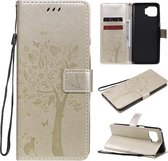 Voor Motorola Moto G 5G Boom & Kat Patroon Geperst Afdrukken Horizontale Flip PU Lederen Case met Houder & Kaartsleuven & Portemonnee & Lanyard (Goud)