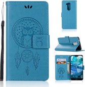 Windgong Uil Embossing Patroon Horizontale Flip Leren Case met Houder & Kaartsleuven & Portemonnee Voor Nokia 8.1 / X7 (Blauw)