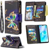 Voor Huawei P30 Lite Gekleurde Tekening Patroon Rits Horizontale Flip Lederen Case met Houder & Kaartsleuven & Portemonnee (grote Vlinder)