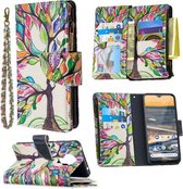 Voor Nokia 5.3 Gekleurde Tekening Patroon Rits Horizontale Flip Leren Case met Houder & Kaartsleuven & Portemonnee (Boom)