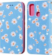 Voor Huawei P Smart 2020 Glinsterende Daisy Magnetische Horizontale Flip Leren Case met Houder & Kaartsleuven & Fotolijst (Blauw)