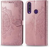 Voor Huawei Y6P Halverwege Mandala Embossing Patroon Horizontale Flip Leren Case met Houder & Kaartsleuven & Portemonnee & Fotolijst & Lanyard (Rose Goud)