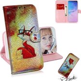 Gekleurde tekening patroon Kleurrijke magnetische gesp Horizontale flip PU lederen tas met houder & kaartsleuven & portemonnee & lanyard voor Galaxy S10 + (bril Fox)