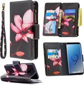 Voor Samsung Galaxy S9 Plus Gekleurde Tekening Patroon Rits Horizontale Flip Leren Case met Houder & Kaartsleuven & Portemonnee (Lotus)