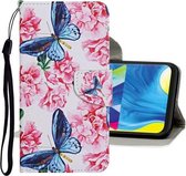 Voor Samsung Galaxy A11 Gekleurde Tekening Patroon Horizontale Flip Leren Case met Houder & Kaartsleuven & Portemonnee (Vlinder en Bloemen)