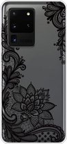Voor Samsung Galaxy S20 Ultra gekleurd tekening patroon zeer transparant TPU beschermhoes (zwarte roos)