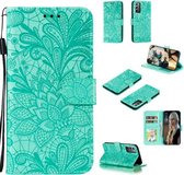 Voor Samsung Galaxy Note20 Kant Bloem Horizontale Flip Leren Case met Houder & Kaartsleuven & Portemonnee & Fotolijst (Groen)