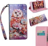 3D-schilderijpatroon Gekleurde tekening Horizontaal Flip TPU + PU lederen tas met houder & kaartsleuven & portemonnee voor Huawei Y6 2019 / Y6 Pro 2019 / Honor Play 8A (Color Owl)