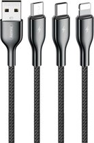 REMAX RC-092th Kingpin Series 3.1A 3 in 1 oplaadkabel, kabellengte: 1,2 m (zwart)