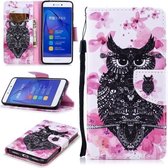 Voor Huawei P8 Lite (2017) Gekleurde tekening Patroon Horizontaal Flip TPU + PU lederen tas met houder & kaartsleuven & portemonnee & lanyard (uil)